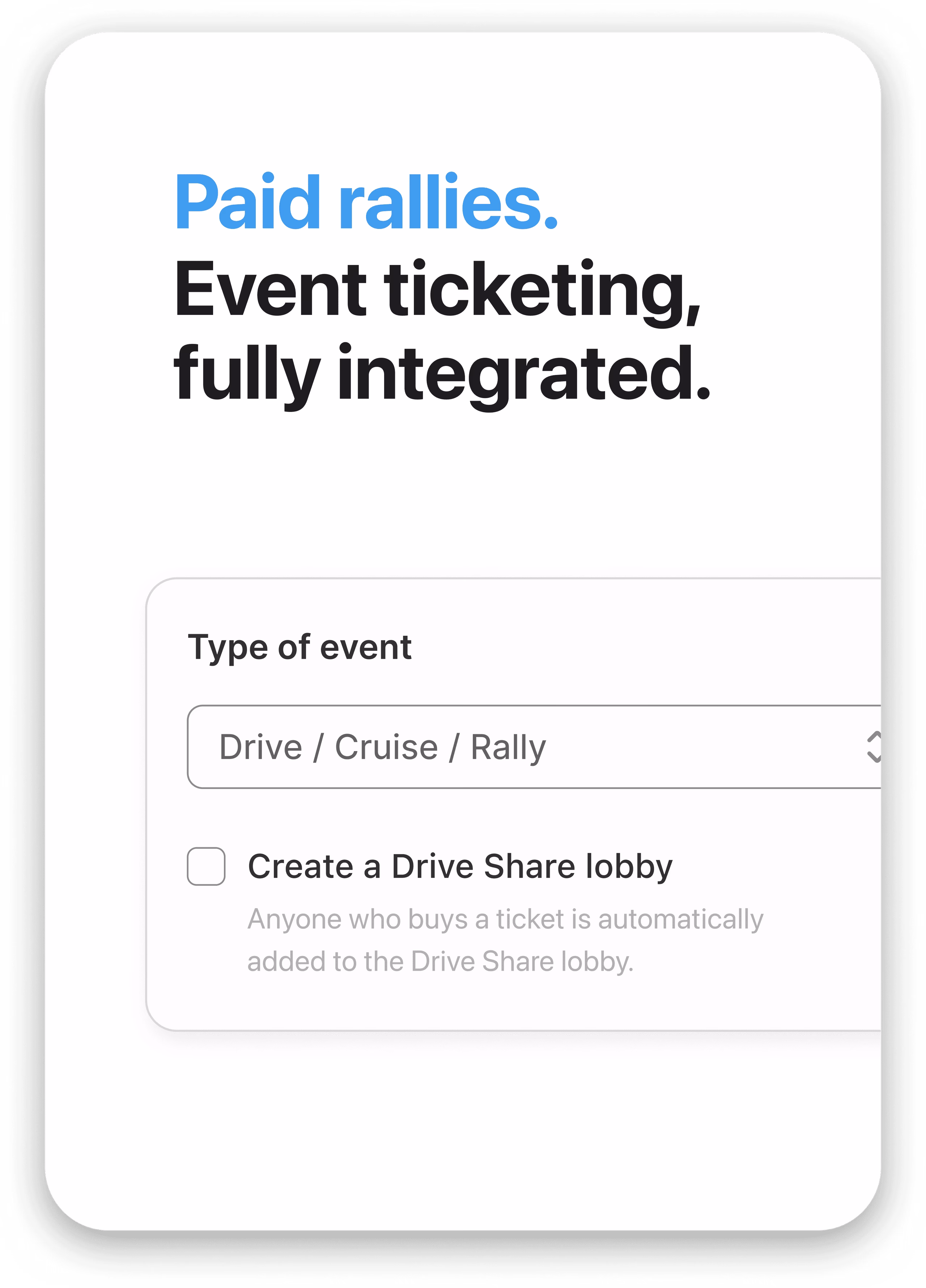 Paid rallies - Event ticketing, fully integrated