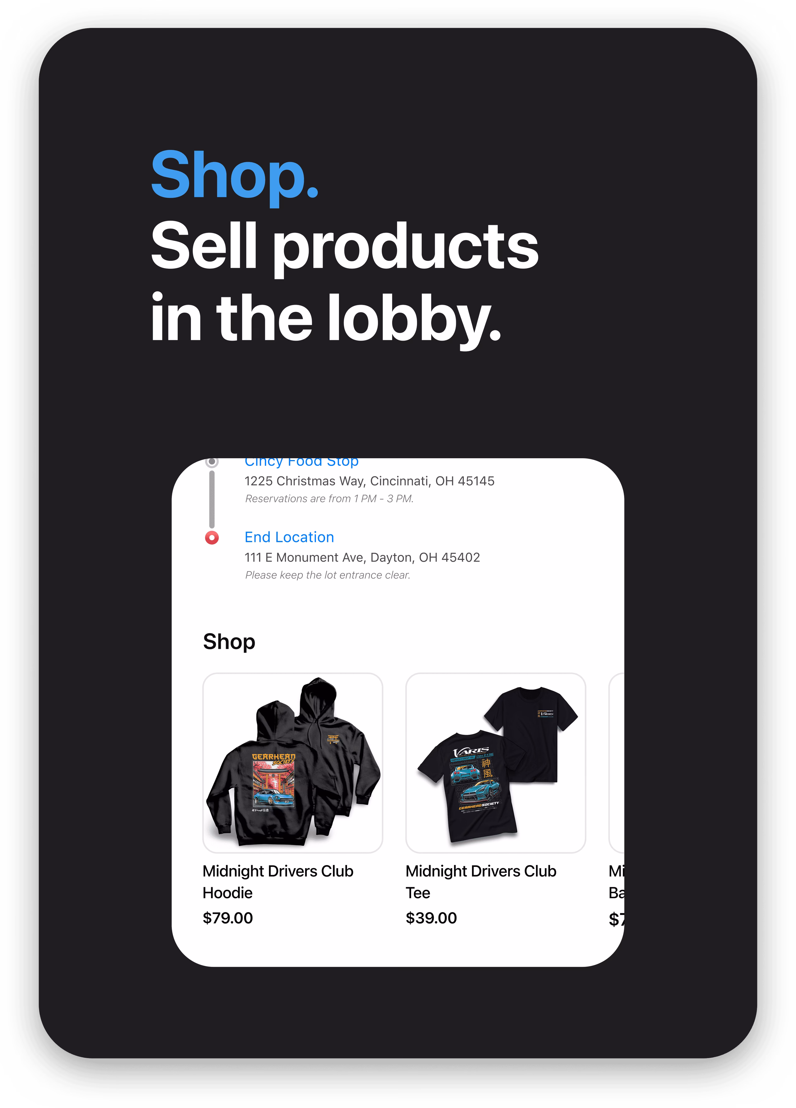 Shop - Sell products in the lobby
