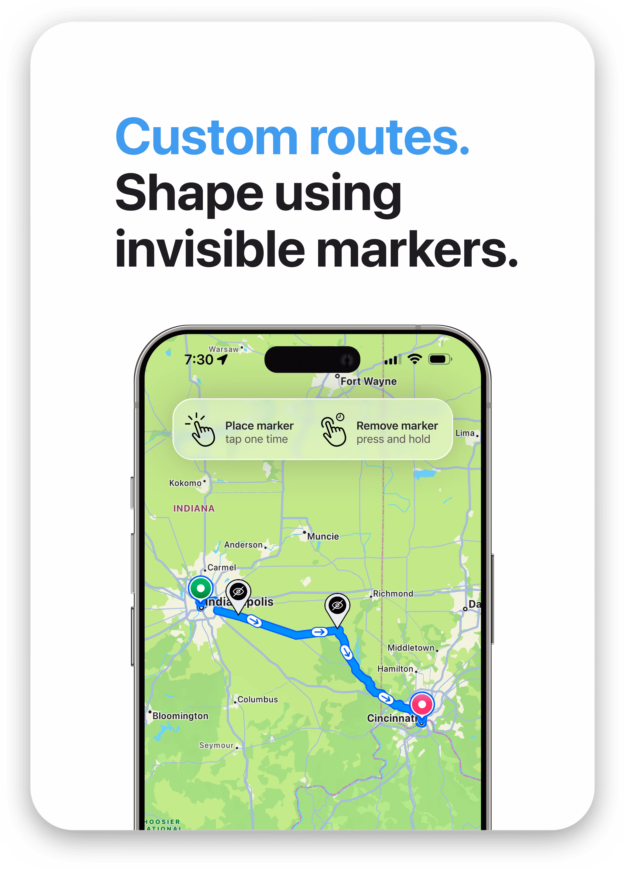 Custom routes - Shape using invisible markers